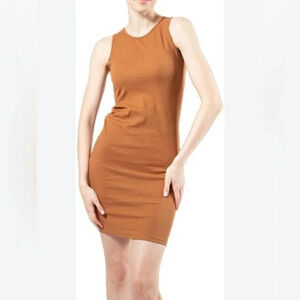 Womens/Juniors Ribbed Tank Dress Brown Mid Length Summer Ready